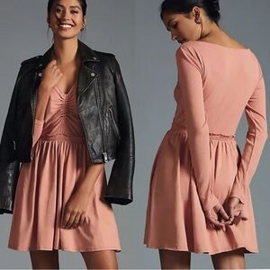 Anthropologie Daily Practice Rock Arch Long Sleeve Ruched Peach Blush Dress